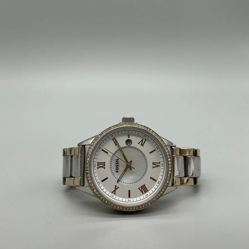 Fossil Blythe Womens Watch 38mm MOP Two Tone Crystal Date New Battery 5.75